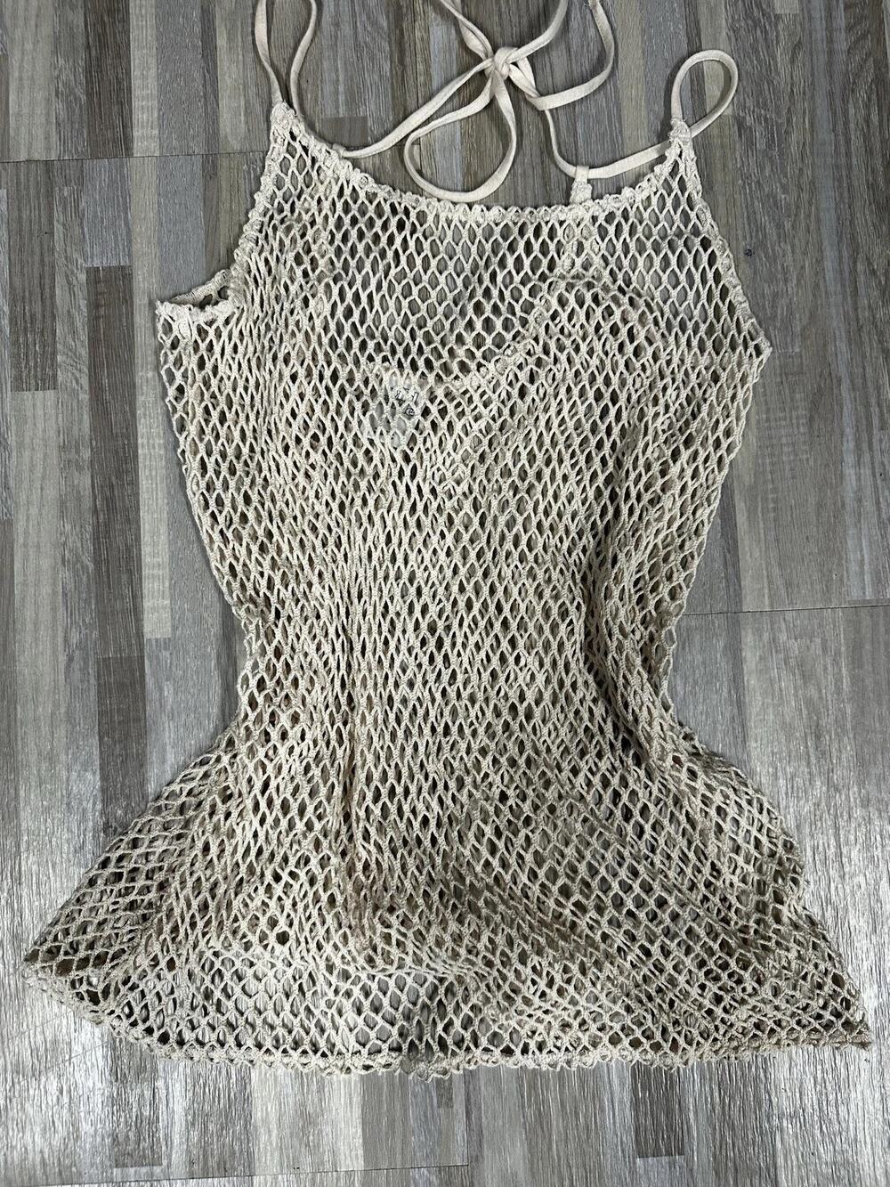 Wild Fable Swim Cover Up Womens Medium Beige Crochet Mesh Tassel Tunic